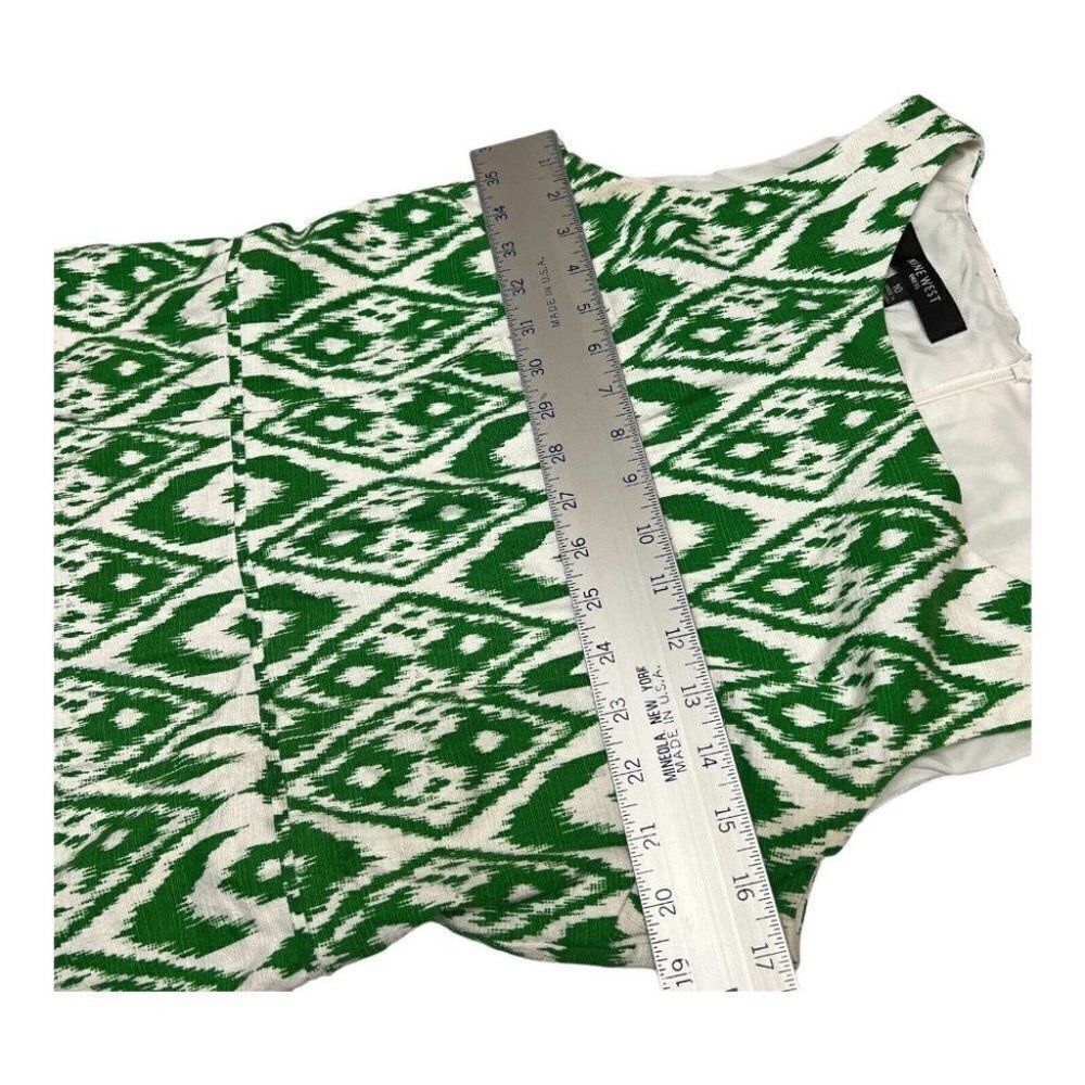 Nine West Green White Ikat Print Dress Size 10 Sleeveless A-Line Spring - Picture 5 of 11